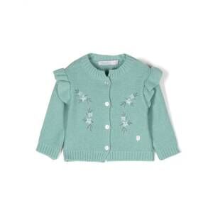 NEW PATACHOU baby girls' floral embroidered fine-knit cardigan in sage green